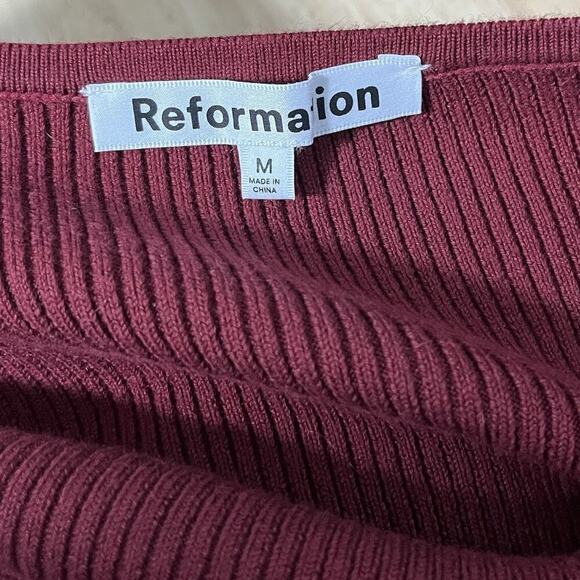 Reformation Ribbed Knit‎ Ariele Off The Shoulder Midi Dress Size M Marlot Red - Picture 5 of 7